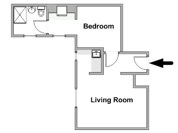 Paris 1 Bedroom accommodation - apartment layout  (PA-4896)