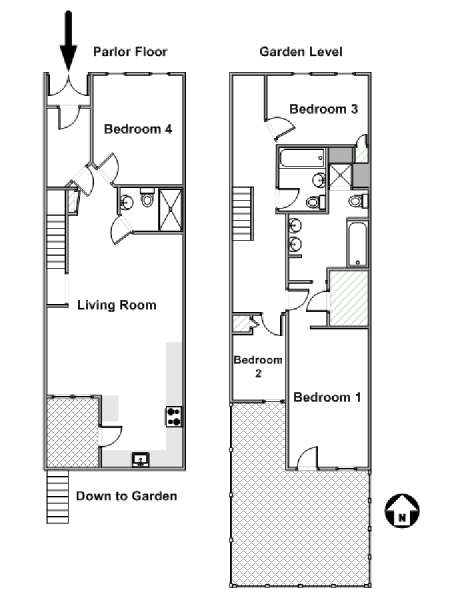 New York 4 Bedroom - Duplex accommodation bed breakfast - apartment layout  (NY-11554)