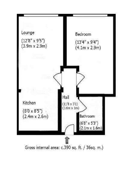 London 1 Bedroom accommodation - apartment layout  (LN-119)
