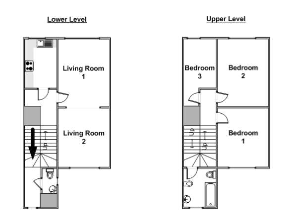 London 3 Bedroom accommodation - apartment layout  (LN-374)