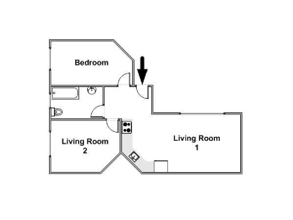 London 2 Bedroom accommodation - apartment layout  (LN-429)