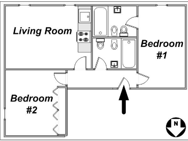 London 2 Bedroom accommodation - apartment layout  (LN-431)