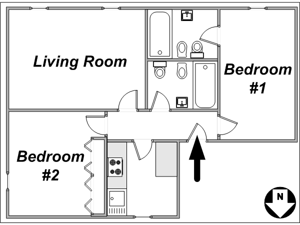 Londra 2 Camere da letto appartamento - piantina approssimativa dell' appartamento  (LN-433)