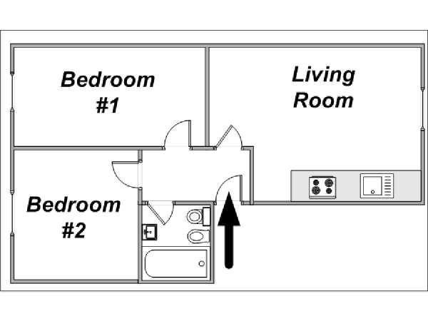 London 2 Bedroom accommodation - apartment layout  (LN-442)