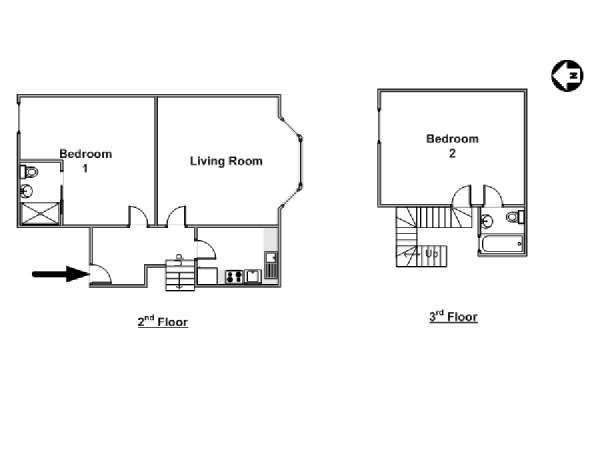 Londres T3 - Duplex appartement location vacances - plan schématique  (LN-486)