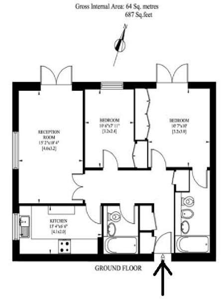 London 3 Zimmer wohnungsvermietung - layout  (LN-607)