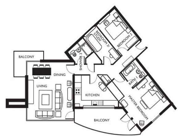 London 2 Bedroom accommodation - apartment layout  (LN-627)