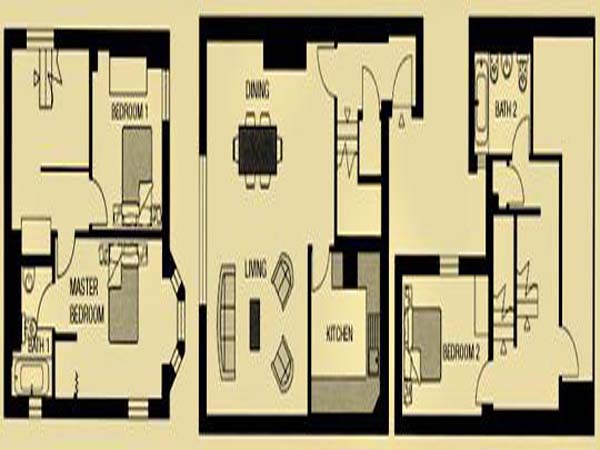 Londra 3 Camere da letto - Triplex appartamento - piantina approssimativa dell' appartamento  (LN-636)