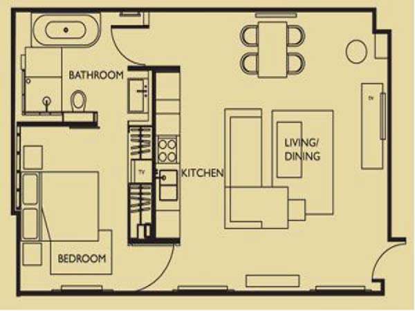 London 1 Bedroom apartment - apartment layout  (LN-650)