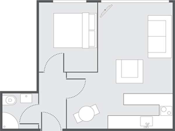 London 1 Bedroom accommodation - apartment layout  (LN-687)