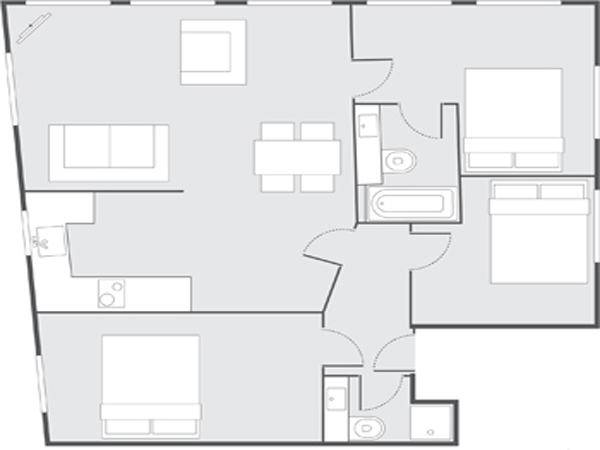 London 3 Bedroom accommodation - layout  (LN-693)