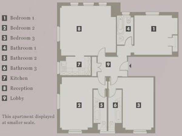 London 3 Bedroom accommodation - apartment layout  (LN-703)