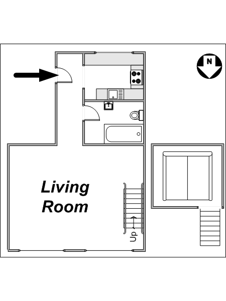 Londres Alcove Studio T1 logement location appartement - plan sch&eacute;matique  (LN-773)