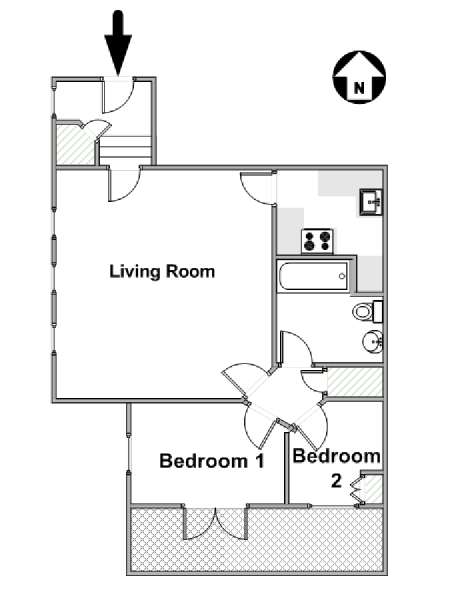 London 2 Bedroom accommodation - apartment layout  (LN-777)