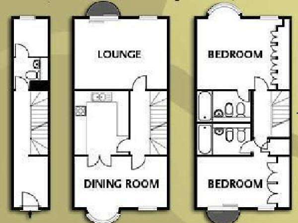 Londra 2 Camere da letto - Triplex - Casa di città appartamento - piantina approssimativa dell' appartamento  (LN-818)