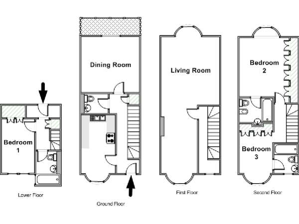 Londra 3 Camere da letto - Casa di città appartamento casa vacanze - piantina approssimativa dell' appartamento  (LN-828)
