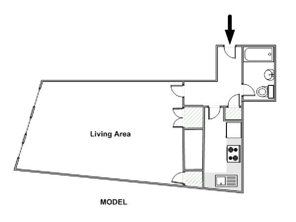 London Studio accommodation - apartment layout  (LN-831)