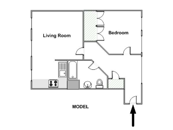 London 1 Bedroom accommodation - apartment layout  (LN-836)