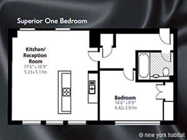 London 1 Bedroom accommodation - apartment layout  (LN-837)