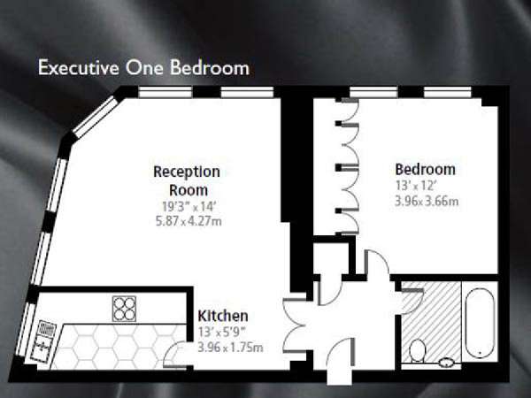 London 1 Bedroom accommodation - apartment layout  (LN-838)