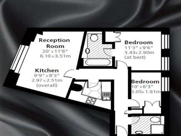 Londra 2 Camere da letto appartamento casa vacanze - piantina approssimativa dell' appartamento  (LN-839)