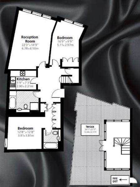 Londra 2 Camere da letto - Attico appartamento - piantina approssimativa dell' appartamento  (LN-843)