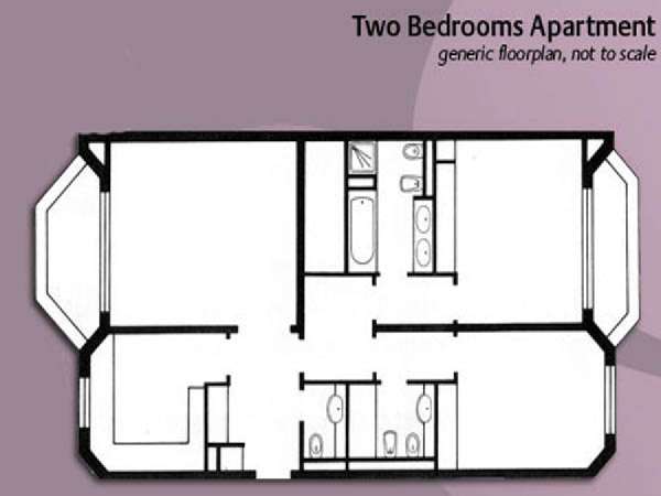 London 2 Bedroom accommodation - apartment layout  (LN-848)