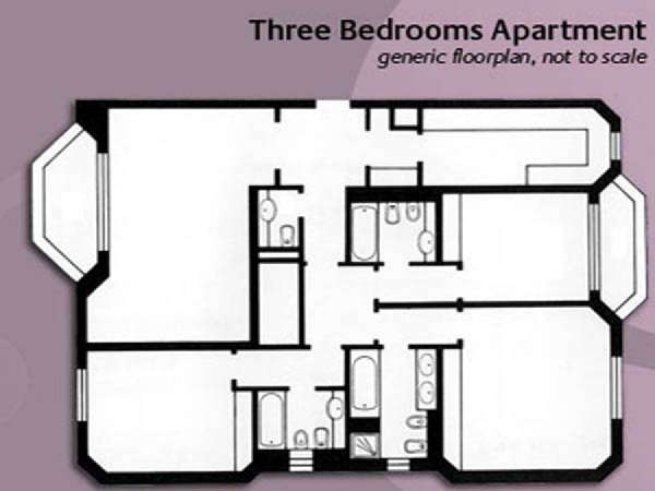 London 3 Bedroom accommodation - apartment layout  (LN-852)