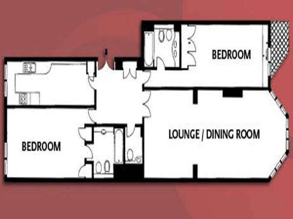 Londra 2 Camere da letto appartamento - piantina approssimativa dell' appartamento  (LN-861)