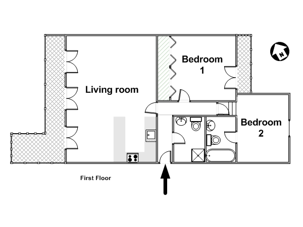 Londra 2 Camere da letto appartamento casa vacanze - piantina approssimativa dell' appartamento  (LN-906)