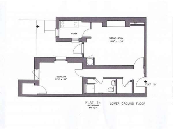 Londra 1 Camera da letto appartamento casa vacanze - piantina approssimativa dell' appartamento  (LN-908)