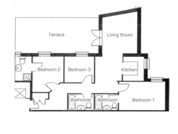 Londra 3 Camere da letto appartamento - piantina approssimativa dell' appartamento  (LN-945)
