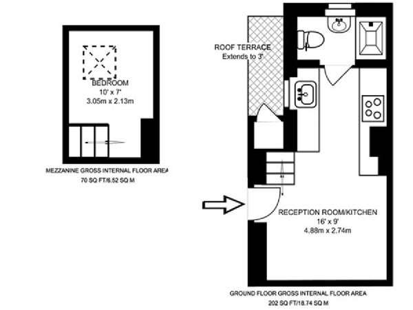Londra Grande monolocale appartamento casa vacanze - piantina approssimativa dell' appartamento  (LN-999)