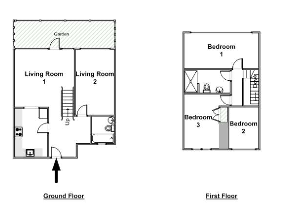 London 3 Bedroom accommodation - apartment layout  (LN-1023)
