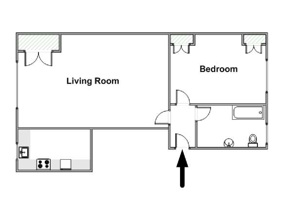 London 1 Bedroom accommodation - apartment layout  (LN-1047)