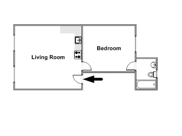 London 1 Bedroom accommodation - apartment layout  (LN-1049)