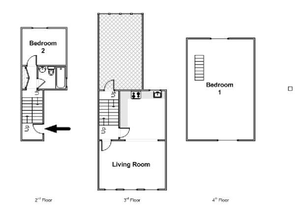 Londres T3 - Duplex logement location appartement - plan schématique  (LN-1173)