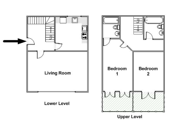 London 2 Bedroom - Duplex accommodation - apartment layout  (LN-1441)