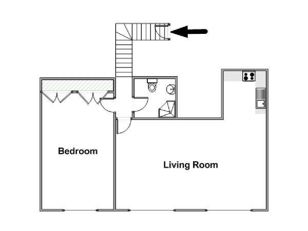 London 1 Bedroom accommodation - apartment layout  (LN-1449)