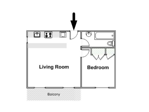 London 1 Bedroom accommodation - apartment layout  (LN-1457)