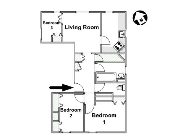 London 3 Bedroom accommodation - apartment layout  (LN-1503)