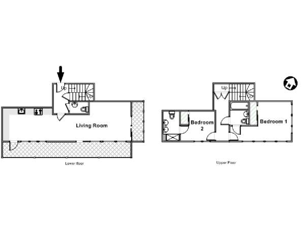 Londra 2 Camere da letto - Duplex - Attico appartamento - piantina approssimativa dell' appartamento  (LN-1596)