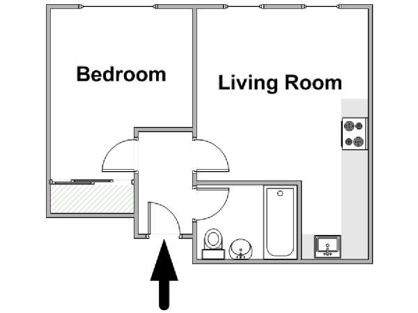 London 1 Bedroom accommodation - apartment layout  (LN-1648)