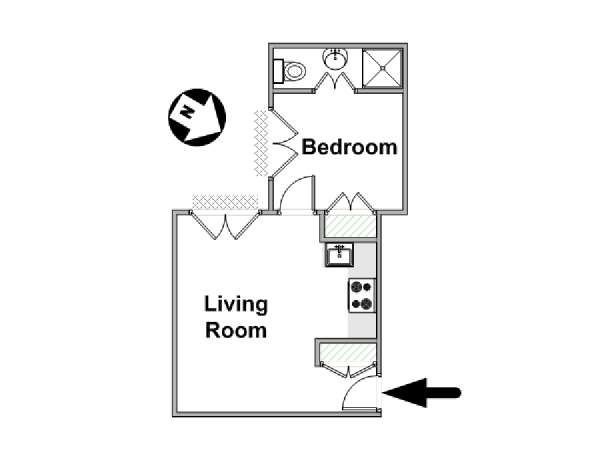 London 1 Bedroom accommodation - apartment layout  (LN-1667)