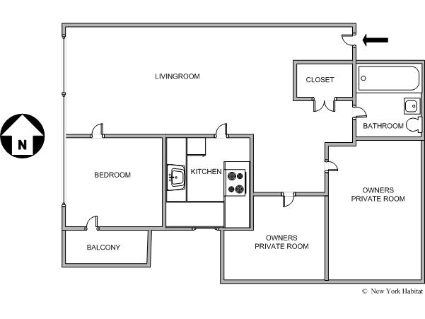 New York 3 Bedroom roommate share apartment - layout  (NY-85)