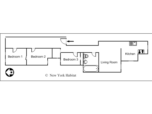 New York 3 Camere da letto stanza in affitto - piantina approssimativa dell' appartamento  (NY-110)