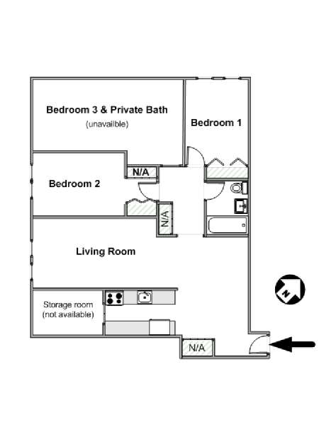 New York 4 Bedroom roommate share apartment - apartment layout  (NY-544)