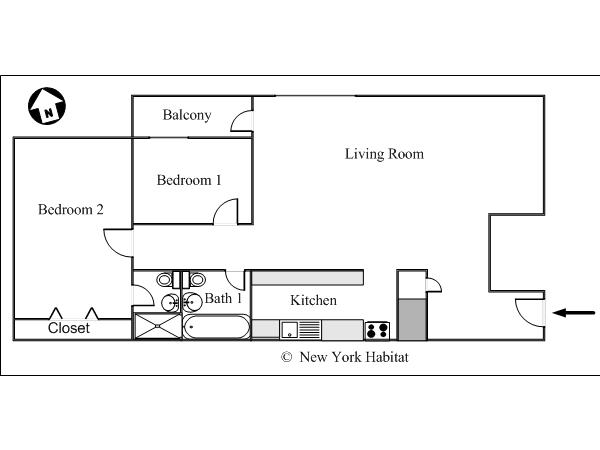 Nueva York 2 Dormitorios piso para compartir - esquema  (NY-757)