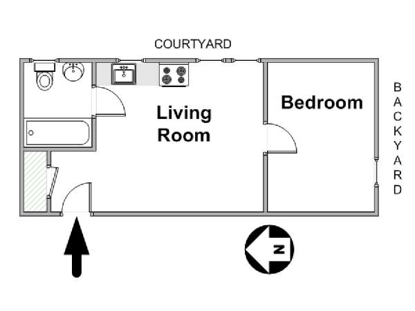 New York 1 Camera da letto appartamento - piantina approssimativa dell' appartamento  (NY-10192)