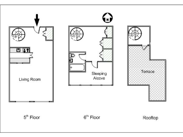 New York Studio avec Alcôve T1 - Duplex logement location appartement - plan schématique  (NY-10249)